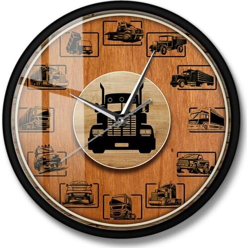 Truck Transportation Boy Room Wall Decor Construction Vehicle Sets Printed Wall Clock Silent Non-ticking Wall Watch Trucker Gift