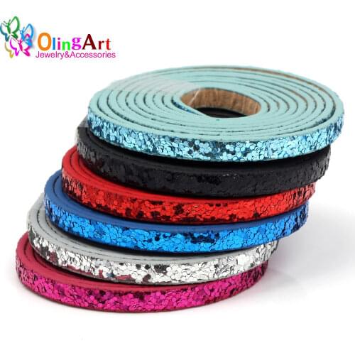 OlingArt The newest 5MM 1Yard/lot Flat Leather Cords PU Bright star wire DIY Bracelet necklace Jewelry making