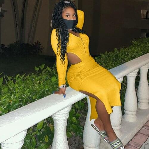 Sexy Dress For Women African Dresses Autumn New Fashion Solid Color Long-Sleeved High-Elastic Double-Side Split Club Midi Skirt