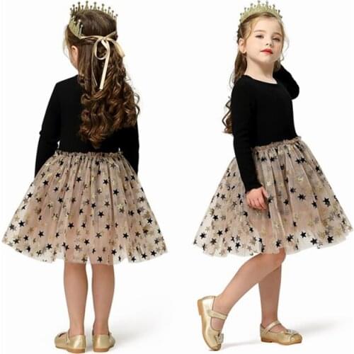 Princess Girls Dress Long Sleeves Dresses Stars Print Little Girl Baby Clothes Children Birthday Clothing Tutu Dress Casual Wear
