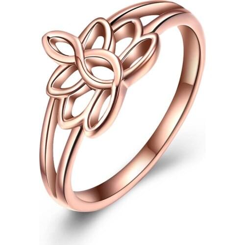 Drop Shipping Hot Fashion Plant Hollow Lotus Temperament Rings Stainless Steel Womens Jewelry With Free Shipping Gift For Girl