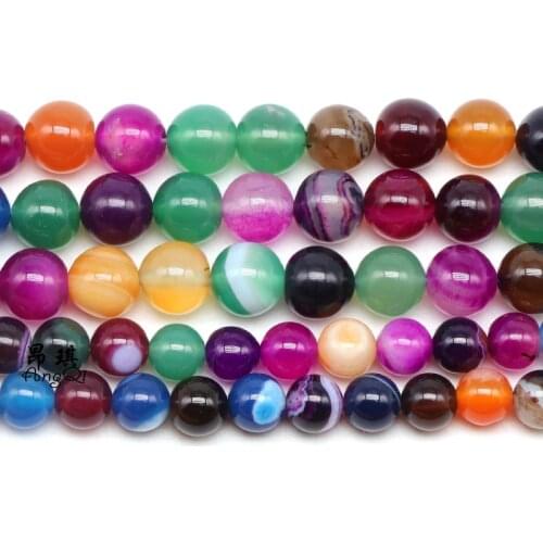 Multicolor Stripe Agates Stone Beads Round Loose Spacer Beads For Jewelry Making DIY Bracelet Accessories 15Inches 4/6/8/10/12mm