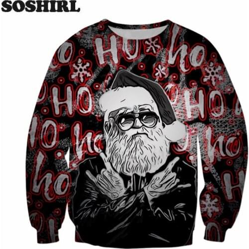 SOSHIRL Cool Rock Star Santa Funny Sweatshirt Christmas Tree Coloful Tops Unisex DJ Man Outfit Casual Sportwear Holiday Clothing