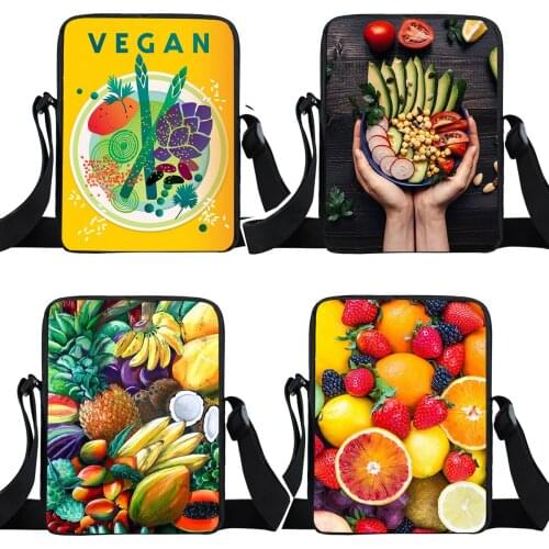 Vegetarianism Fruit Print Shoulder Bag Women Handbag Vegan Teenager Girls Mini Messenger Bag Ladies Crossbody Bags for Travel