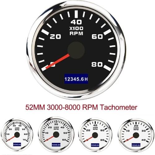 52mm New Hourmeter Tachometer 3000-8000 RPM Outboard Counter Tacho Meter Gauge For Car Boat Accessories 9-30V Sensor Hour Meter