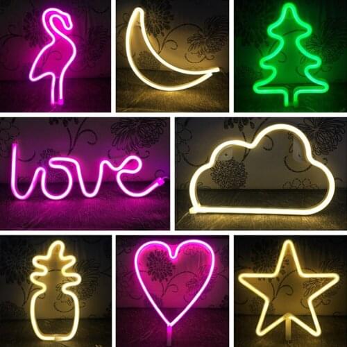 Home Decor Flamingo moon star Love Heart Pineapple Christmas tree Wedding Party Night Light Neon Lamp Decorative Miniature