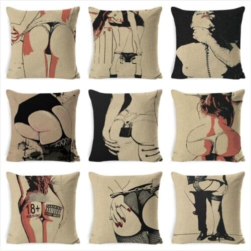 Vintage Cushion Cover Sexy Lady Girl Star Ass Pinup Printing Car Decorative Throw Pillow Case Sofa Home Decor Pillowcase Cover