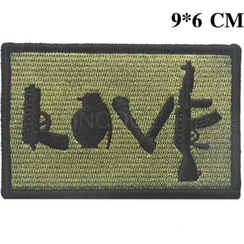Embroidered Patch LOVE Patch Tactical Applique Emblem Badges Embroidery Patches For Clothing 9*6CM Green