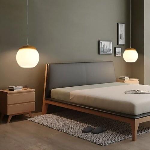 Japanese bedside chandelier solid wood Nordic bedroom designer creative room restaurant three head hanging lights