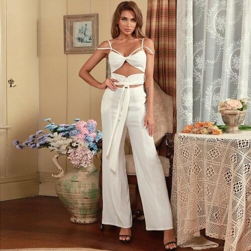 Womens Clothing Summer 2021 New Jumpsuits Spaghetti Strap Sexy Hollow Out Sleeveless & Long Pants Party Lady Rompers Jumpsuits