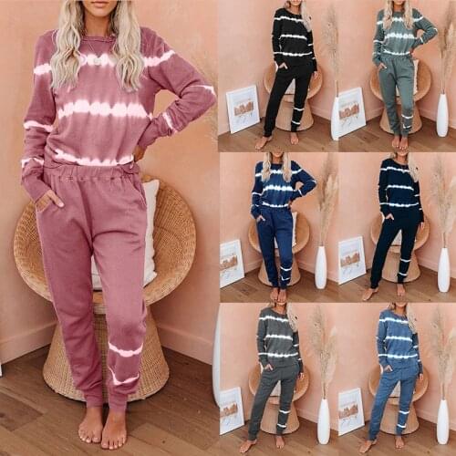 Women Jumpsuits Tie Dye Color Summer Autumn Print Oversize Sweatshirt + Pants Loose Two Piece Outfit Casual Chic Tracksuit C2963