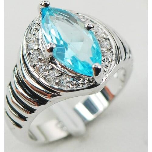 Simulated Aquamarine White Crystal Zircon Women 925 Sterling Silver Ring F953 Size 6 7 8 9 10