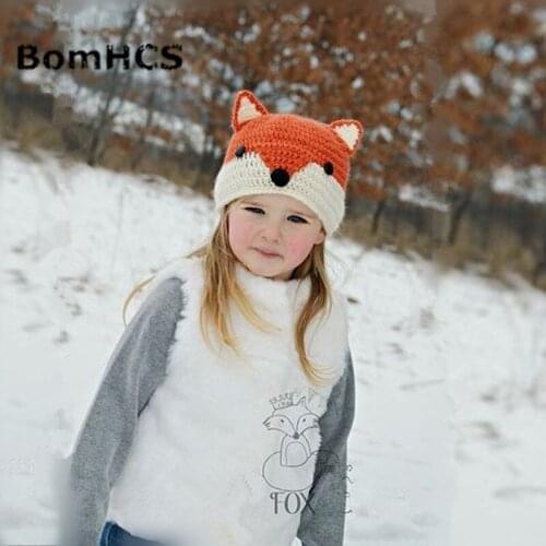 BomHCS Winter Funny Childrens Cartoon Handmade Knitted Cap Fox Hat Beanie for kids age 3-10 years old