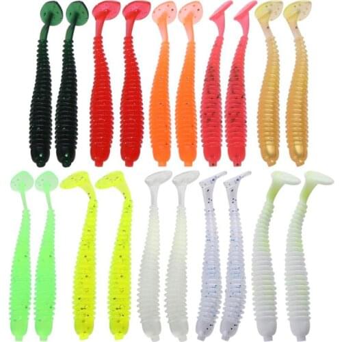 20pcs 2g/7.5cm T-tail Soft PVC Worm Fishing Lures 10 Colors Swim Baits silicone T Tail Lure Fly Fishing Bait