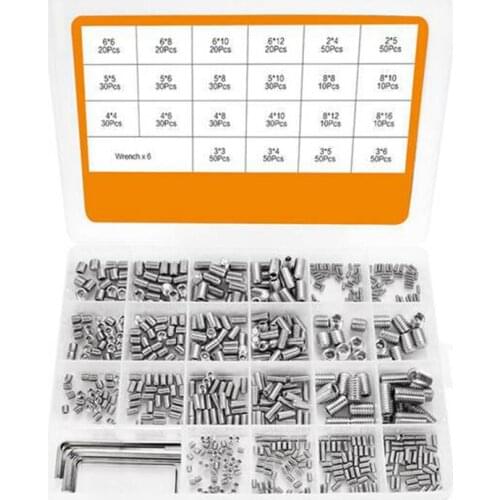 666Pcs Set Screw Hex Hexagon Socket Head Stainless Steel Headless Set Screw Assortment M2 M3 M4 M5 M6 M8 Grub Screw