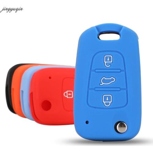 Jingyuqin Folding Flip Remote Silicone Car Key Cover Case For Hyundai i20 i30 i35 iX20 iX35 Solaris Verna 3 Buttons