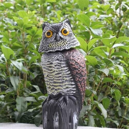 Large Realistic Owl Decoy With Rotating Head Bird Pigeon Crow Scarer Scarecrow Simulation Plastic Protects Garden Decor