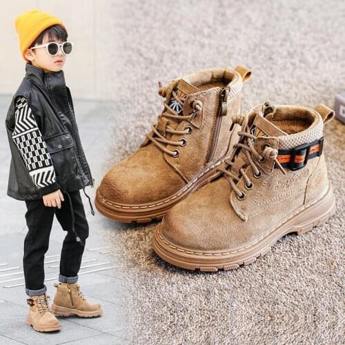 Kids Boots Autumn And Winter Leather School Boy Shoes Fashion In The Calf Snow Boots Plush Warm Waterproof Children Martin Boots