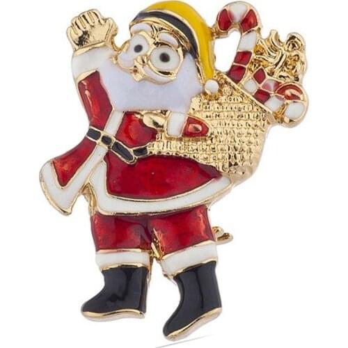 Rhinestone Santa Claus Brooch Pin Fashion enamel Cute Merry Christmas Metal Brooches Pins Carnival Party Jewelry