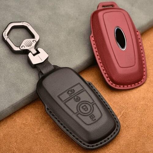 Genuine Leather Smart Key Fob Case Cover for Ford Edge Fusion Mustang Explorer Expedition F150 F250 F-350 Auto Accessories