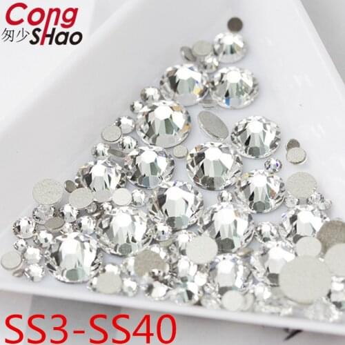 Cong Shao Top Quality SS3-SS40 Clear Crystal White 3D Nail Art trim Rhinestones Silver Flatback Rhinestones Glitter Gems WC993