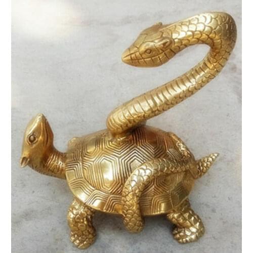 Chinese Pure Manual Brass Tortoise Snake Decorative Furnishing Articles