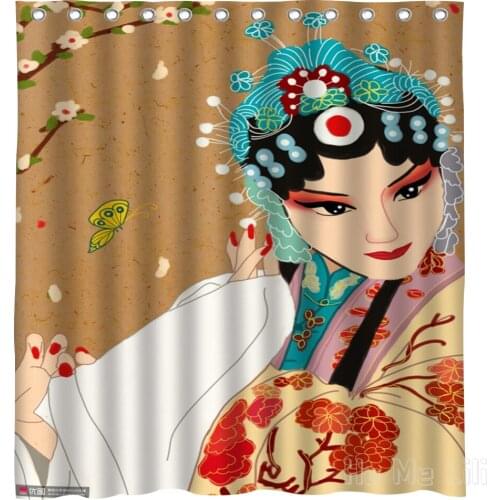 Beijing Opera Illustrations Design Waterproof Shower Curtain Bathroom Decor