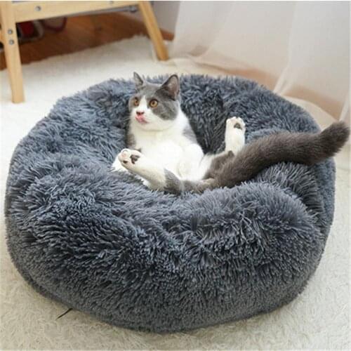 Long Plush Super Soft Pet Bed Kennel Dog Round Cat Winter Warm Sleeping Bag Puppy Cushion Mat Portable Cat Supplie 40/50/60/70cm