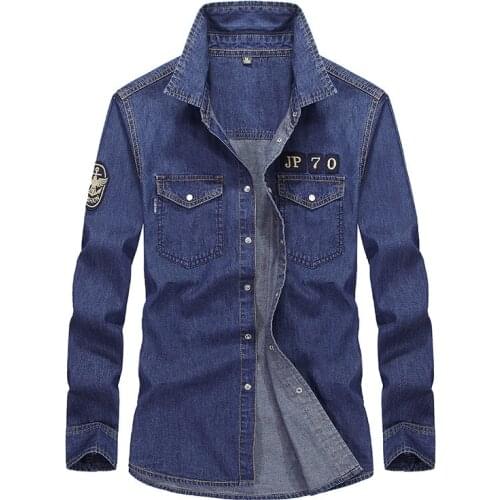 Spring Autumn Long Sleeve Denim Shirt Men Korean Fashion Long Sleeve Military Shirt Single Beasted Jeans Top Camisas Para Hombre