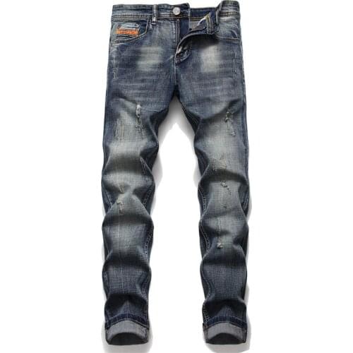 Famous Brand European American Style jeans pants Men slim jeans zipper straight jeans pants gentleman grey hole jeans for men