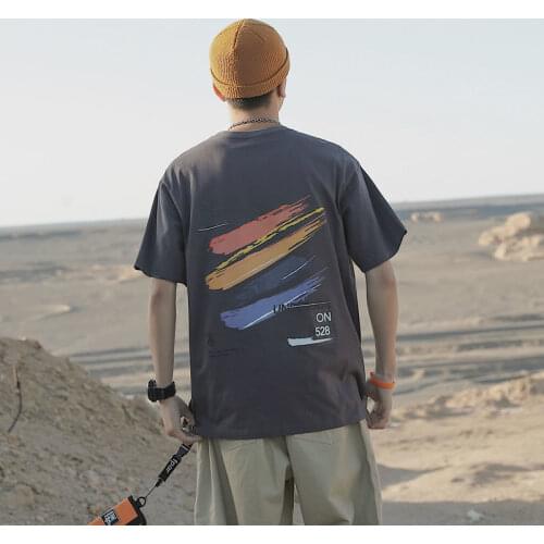 100% cotton t-shirt summer bump color print short-sleeved mens tide collar half-sleeve loose ins