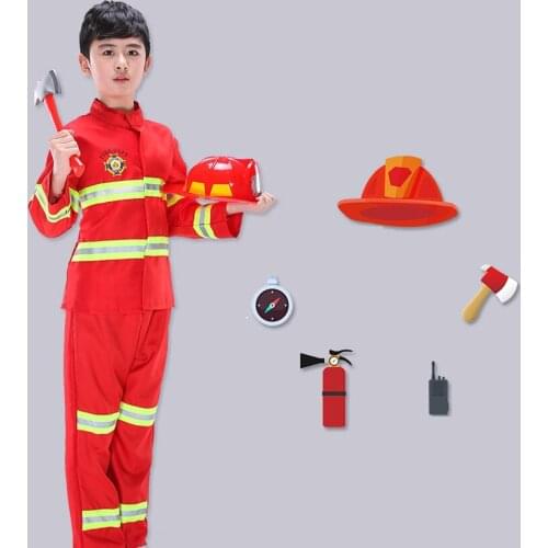 Halloween Party Cosplay Kids Firefighter Costumes Baby Boys Clothing Set Roleplay Fireman Costumes for Teenager Boys with Belt