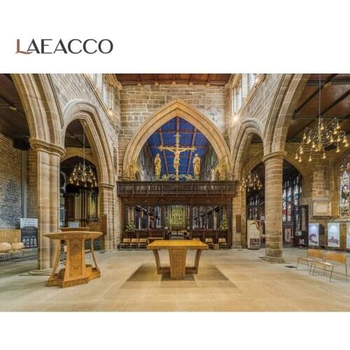 Laeacco Old Vintage Church Religious Christian Jesus Archway Chandelier Interior Photo Background Photo Backdrop Photo Studio
