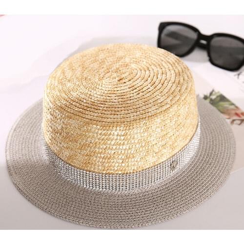 Fibonacci Fashion Sun Hat Rhinestone Belt Straw Hat Retro Braided Female Visors Hat Sunscreen Sunshade Flat Top Cap Church Hat