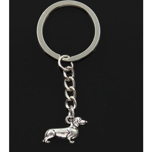 Fashion 30mm Key Ring Metal Key Chain Keychain Jewelry Antique Bronze Silver Color Plated Dog Dachshund 20x15mm Pendant
