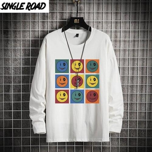 SingleRoad Mens T Shirt Men 2021 Spring Print 100% Cotton Long Sleeve Tshirt Japanese Streetwear Oversized White T-Shirt Men
