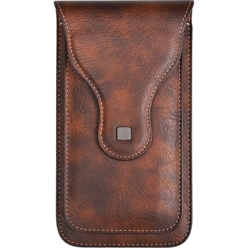 Men Fanny Pack Vintage Waist Pack PU Leather Hasp Solid Color Cell Phone Holder Fashion Male Waist Bag