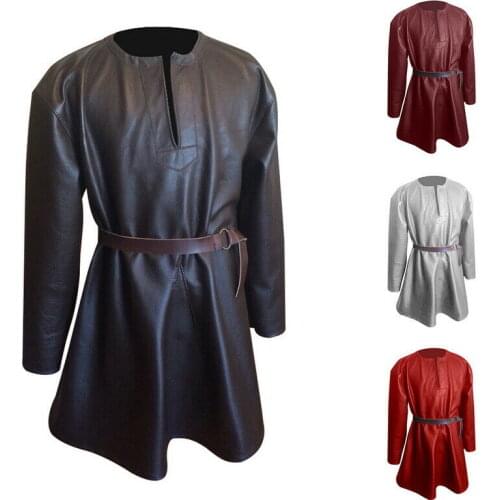 Mens Mid Length Long Sleeve PU Leather Pullover Party Shirt Slim Belted HOT