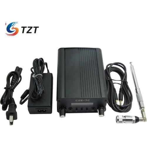 TZT CZE-7C PLL FM Transmitter Radio Broadcast Station 1W/7W Stereo Frequency 76-108Mhz Pro Campus Amplifiers LCD Backlight