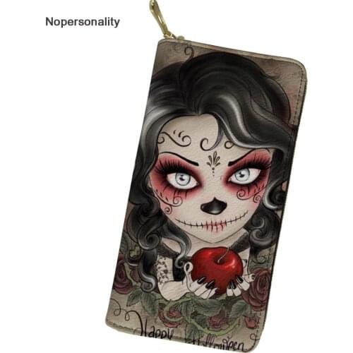 Nopersonality Cartoon Gothic Girls Print Leather Wallets for Women Long Skull Clutch Hand Bag Purse Organizer Card Holders