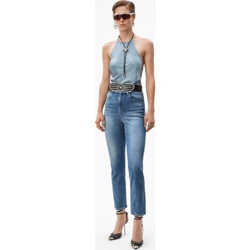 2021 New High Waist Slim Stretch Wash Street Retro Small Straight Jeans Women