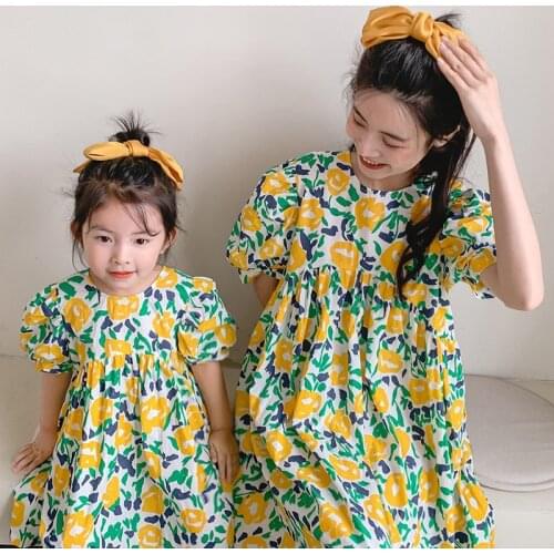 2021 Summer New Girls' Baby Princess Dress Mother Childrens Short Sleeve Parent-Child Clothes Mother-Daughter Matching Outfit