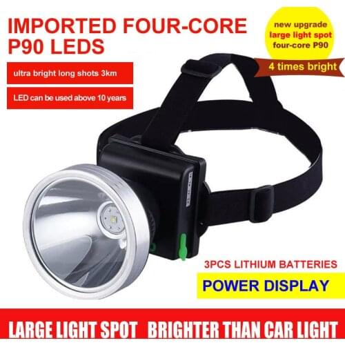 DC 4V Portable Headlamp with White Light,Built-in 2pcs 18650 Lithium Battery Rechargeable Waterproof Outdoor Lighting for Mining