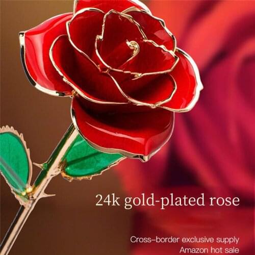 Valentines Day Gift 24K Gold Plated Golden Rose Flower Holiday Present Wedding Party Decoration With Retail Box