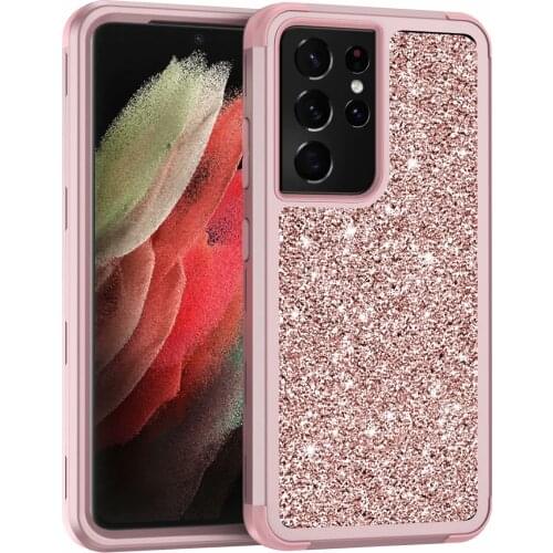 3 in 1 Glitter Hybrid Armor Case For Samsung Galaxy S21 Ultra S21 Plus Note 20 S10 Full PC Silicon Cover Note 9 Shockproof Case