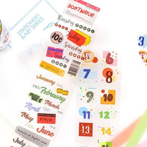 55mm*3m Kawaii Transparent Day Month Pet Washi Tape Stickers Scrapbooking Masking Tape Bullet Journal School Supplies sl2520