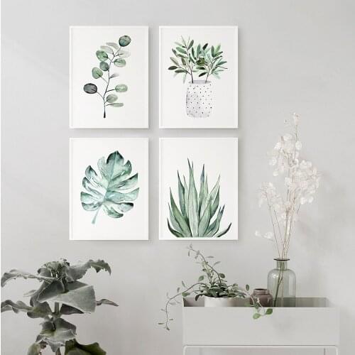 Nordic Bonsai Green Leaf Plant posters prints canvas paintings wall art for living room decor for bedroom aesthetic Artwork