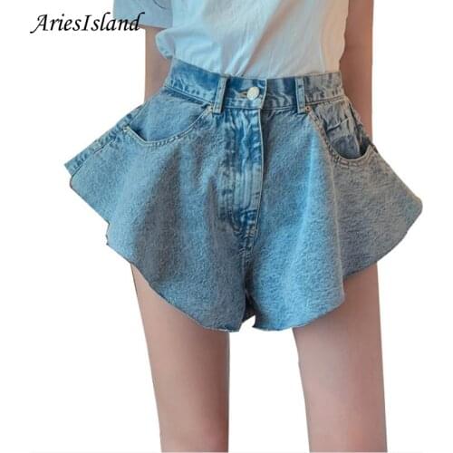 Plus size Womens denim shorts High waist Wide leg Loose Pants 2021 Summer clothing Irregular Sexy Fashion Blue Jeans feminino