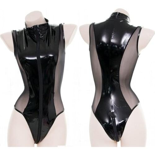 Sexy Lingerie Anime Underwear Babydoll Latex PU Leather Voile Zipper Crotchless Body Encaje Bodysuit Lingerie Teddy Swimsuit