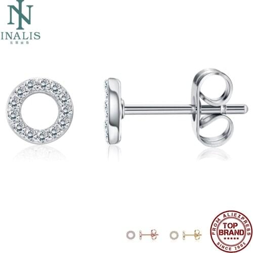 INALIS Copper Stud Earrings For Women Fashion Tricolor O Shaped Exquisite Zircon Stud Earrings Party Fine Jewelry New Arrival